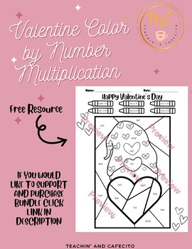 Preview of Valentine's Day Color By Number Multiplication