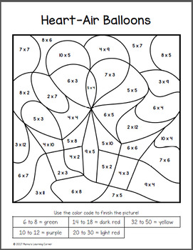Valentine's Day Color By Number Multiplication Worksheets | TpT