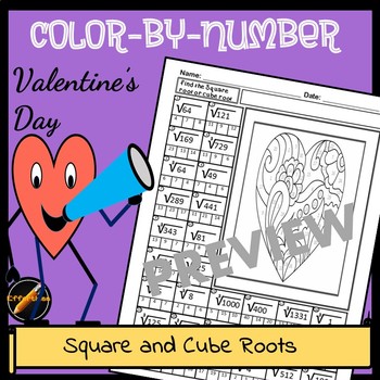 Preview of Valentine's Day Color By Number: Square and Cube Root