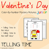 Telling Time Valentine Coloring Worksheets, February Circl