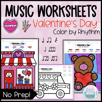 Preview of Music Worksheets For Valentine's Day Color By Rhythm