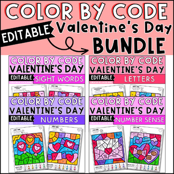 Preview of Valentine's Day Color by Code Bundle Editable Activities