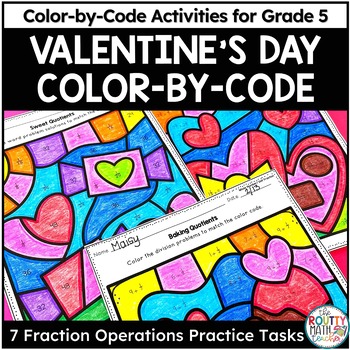 Preview of Valentine's Day Color by Code Math Activities: Multiply and Divide Fractions
