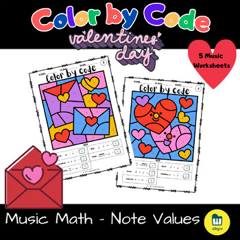 Preview of Valentine's Day Color by Code -  Music Math - Note Values