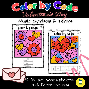 Preview of Valentine's Day Color by Code - Music Symbols and Terms