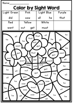 Valentine's Day Color by Code: Sight Words (Primer) by Miss G's ...