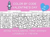 Valentine's Day Color by Code: Teen Numbers, Three Addends