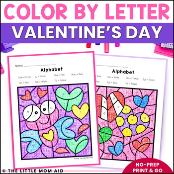 Preview of Valentine's Day Color by Letter - Alphabet Coloring Pages - Letter Recognition