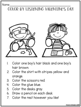 valentines day color by listening a following directions