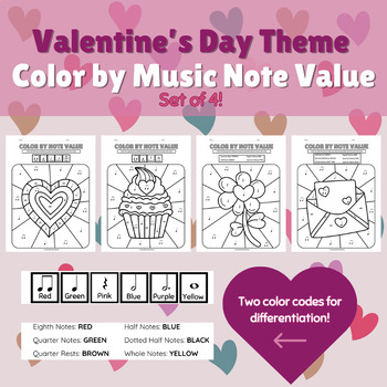 Preview of Valentine's Day Color by Music Note Value Packet
