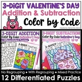 Valentines February Color by Number Pages for 3 Digit Add 