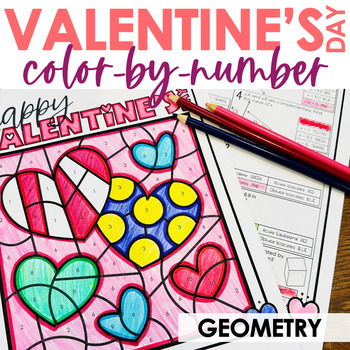 Preview of Valentine's Day Color by Number 7th Grade Geometry Math Practice