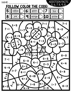 Valentine's Day Color by Number Addition Facts by Teaching Second Grade