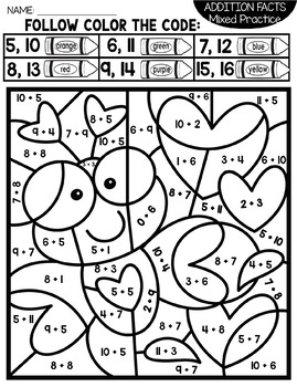 Download Valentine's Day Color by Number Addition Facts by Teaching Second Grade