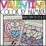 Valentine's Day Color by Number for Addition to 10 and 20