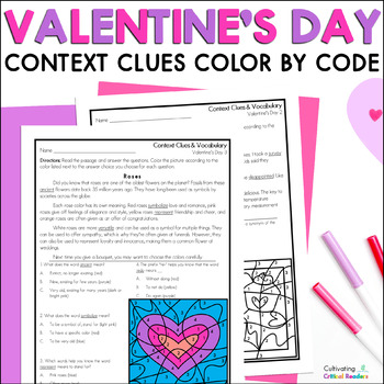 Preview of Valentine's Day Color by Number Context Clues Activities - Reading Passages