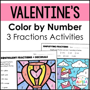 Preview of Valentine's Day Color by Number Fractions