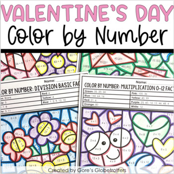 Preview of Valentine's Day Color by Number Math Activities
