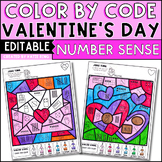 Valentine's Day Color by Number Sense Editable Activities