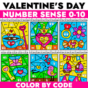 Preview of Valentine's Day Color by Number Sense Subitizing 0-10 - Math Activities