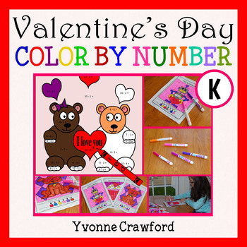 Preview of Valentine's Day Color by Number kindergarten Color by Number | Math Facts