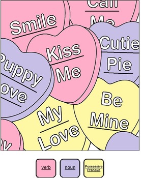 Preview of Valentine's Day Color by Parts of Speech Activity