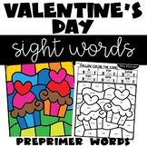 Valentine's Day Color by Sight Word with Preprimer Words