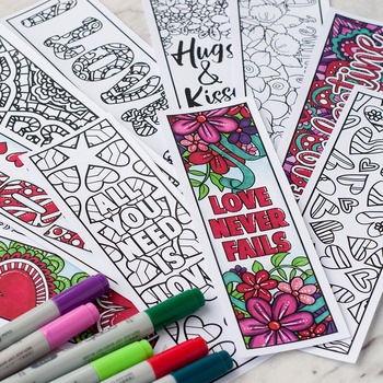 Preview of Valentine’s Day Coloring Bookmarks – Set of 12 Printable Bookmarks to Color
