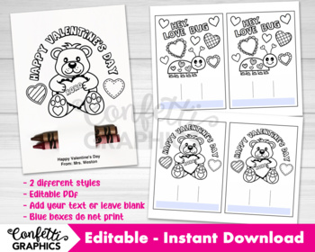 Download Valentine S Day Coloring Cards For Kids With Crayon Holder By Confetti Graphics