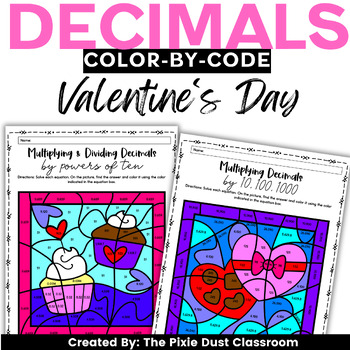 Preview of Valentine's Day Coloring Decimals Activity Fifth Grade Math Color-by-Code Center