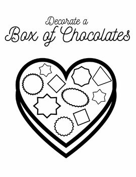 Valentine's Day Coloring Decorate a Chocolate Box, Card, Candy Heart ...
