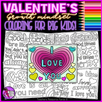 Preview of Growth Mindset Quotes Valentine's Day Coloring Pages Sheets