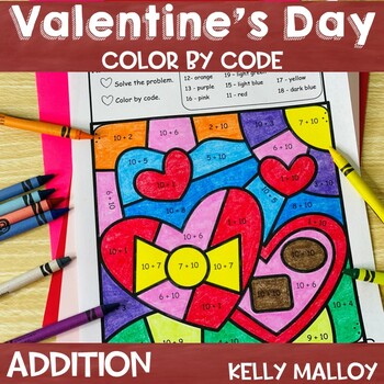 Preview of Valentine's Day Color by Number Addition February Coloring Pages Morning Work