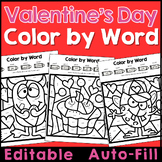 Valentine's Day Coloring Pages Color by Sight Word Editabl