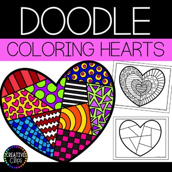 Preview of Valentine's Day Coloring Pages: Doodle Shape Hearts {Made by Creative Clips}