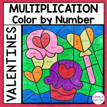 Preview of Valentine's Day Math Coloring Sheets Multiplication - Color by Number