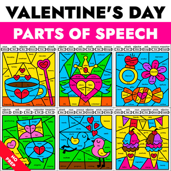 Preview of Valentine's Day Coloring Pages - Parts of Speech Color by Code Grammar Activity