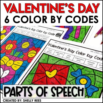 Preview of Valentine's Day Coloring Pages Parts of Speech Color by Number Code