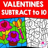 Valentine's Day Coloring Pages Subtraction to 10 Color by 