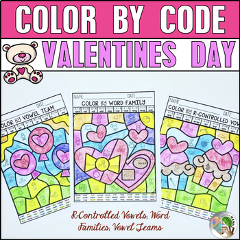 Preview of Valentine’s Day Coloring Pages | Valentines Day Color by Code Phonics