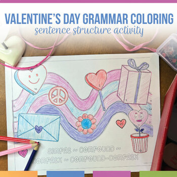 Preview of Valentine's Day Coloring Sentence Structure Simple, Compound, Complex, C-Complex