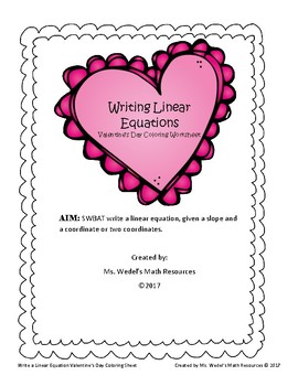 Preview of Valentine's Day Coloring Sheet - Write Linear Equations