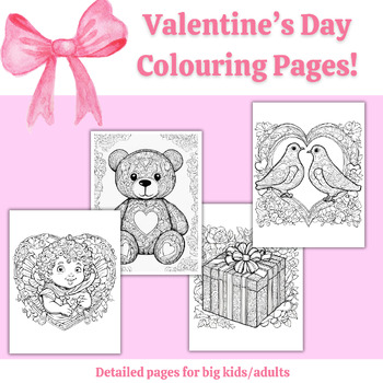 Preview of Valentine’s Day Colouring Pages - Detailed for Big Kids/Adults