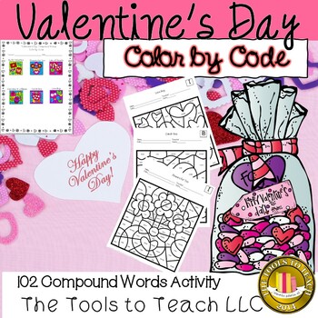 Preview of Valentine's Day 102 Compound Words Color by Code Worksheets No Prep