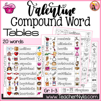 Preview of Valentine's Day Compound Words List Table