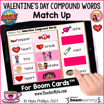Preview of Valentine's Day Compound Words Match Up Activity for Boom Cards™
