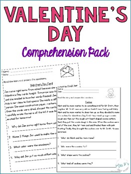Preview of Valentine's Day Comprehension Pack - Includes Digital Versions Distance Learning