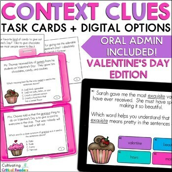 Preview of Valentine's Day Context Clues Task Cards w/ Audio Support & Digital Options