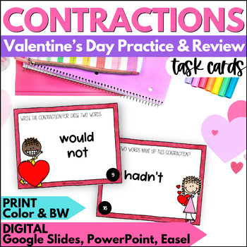 Preview of Valentine's Day Contractions Task Cards - February Grammar Practice and Review