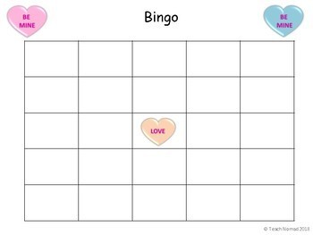 Valentine's Day Conversation Heart Blank Bingo Template by Teach Nomad